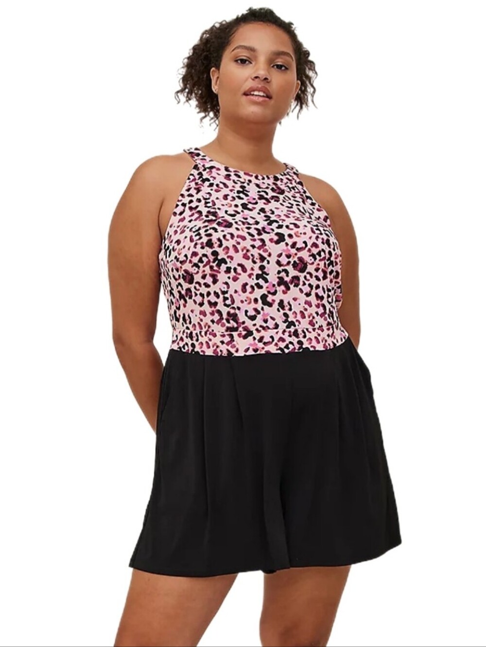 Torrid Studio Knit Pink & Black Leopard Print Romper - Sz: 1 - EUC